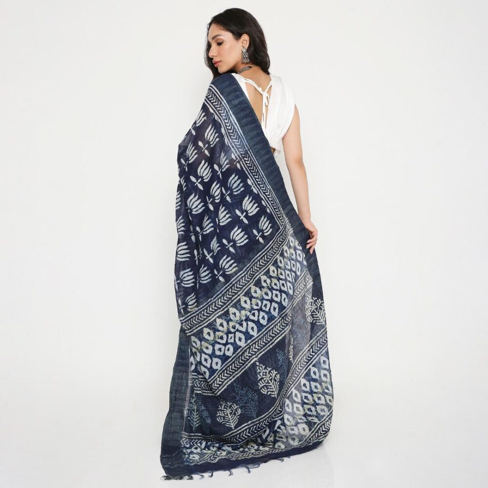 Blue lotus Print Saree - Image 3